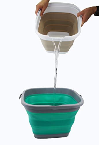 SAMMART 11L (2.9 Gallon) Collapsible Rectangular Handy Bucket (1, Dark Grey/Bluish-Green) - color: Dark Grey/Bluish-green