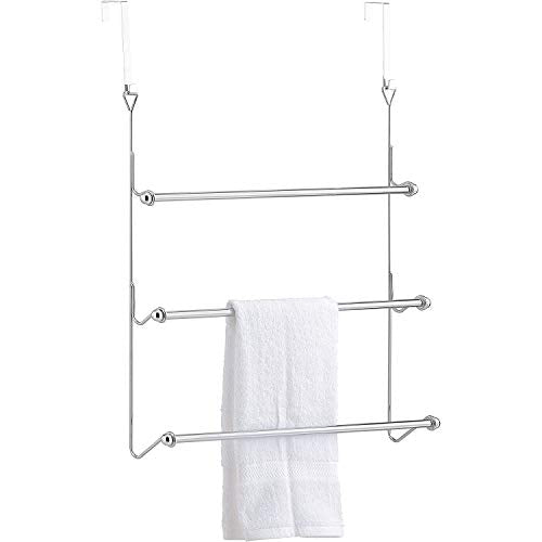 MyGift 3 Tier Over Door Towel Rack, Chrome Bathroom Towel Holder - color: Silver