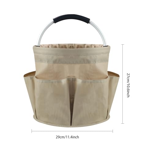 Foldable Cleaning Caddy with Handle and 6 Pockets, Khaki