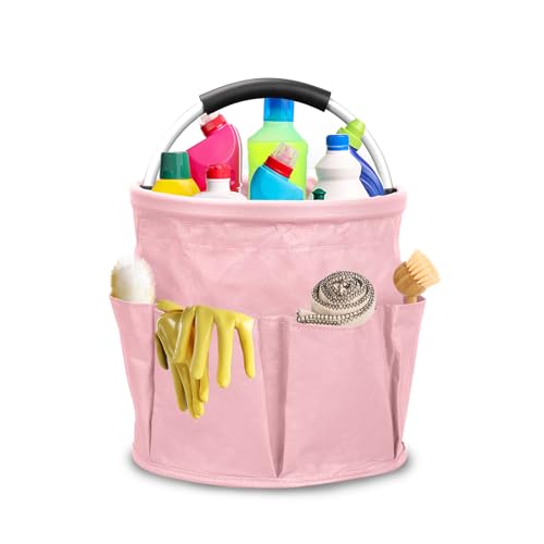 Qivine Pink Cleaning Caddy Bag 17L Foldable Organizer Handle - color: Pink