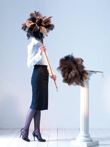 Redecker Premium Ostrich Feather Duster – 43-Inch Waxed Beechwood Handle, Ultra-Soft Natural Feathers for Professional or Luxury Home Cleaning - color: Waxed Beechwood With Black Feathers, 43-inch