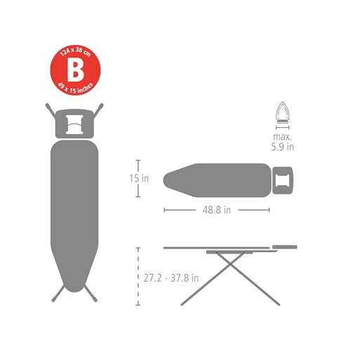 Brabantia Comfort Ironing Board with Solid Steam Iron Rest | Medium (Size B) | Fairtrade New Dawn Cover | Adjustable Height (27-38"), Easy Fold, Anti-Collapse Lock, Non-Slip Feet