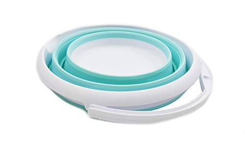 SAMMART 10L (2.64Gallon) Collapsible Fishing Bucket - Foldable Round Tub - Portable Plastic Water Pail - Space Saving Outdoor Waterpot - Trunk Organizer (1, White/Lake Green) - color: White/Lake Green
