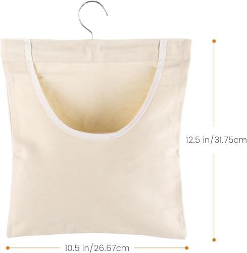 Canvas Clothespin Bag, 13.3x11.2 Inch Hanging Laundry Organizer with Hook, Large Opening & Portable Design for Clothesline, Home, Balcony, Travel - Beige