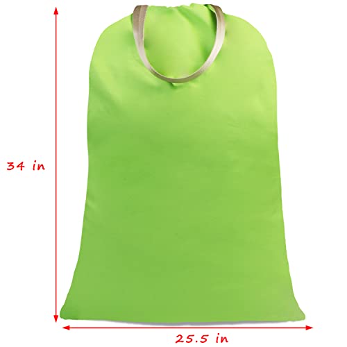 Sanlykate Large Canvas Cotton Laundry Bag with Drawstring & Handles, Heavy Duty Durable Dirty Clothes Organizer, Tear Resistant Hamper Liner Storage Bag, Travel Sack, 25.5 x 34inch - Green - color: Green