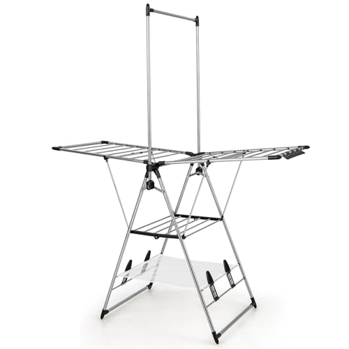 GIANTEX Foldable Clothes Drying Rack with 6-Level Adjustable Height