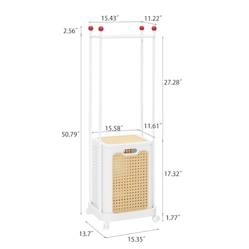 VECELO Laundry Hamper with Clothes Rack, Rolling Laundry Basket with Lid and Wheels, Tall Clothes Stand for Hanging Clothes, Multifunctional Laundry Organizer for Bedroom, Bathroom, White - color: White
