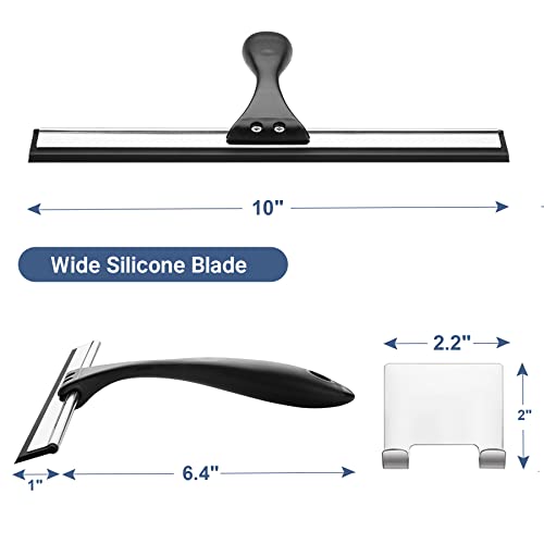 AmazerBath Squeegee for Shower Glass Door, Shower Squeegee for Glass Doors - All-Purpose Squeegee with Hook for Shower Doors, Windows, Mirrors, Tiles and Car Glass, 10 Inches - color: Black, size: 10 Inches
