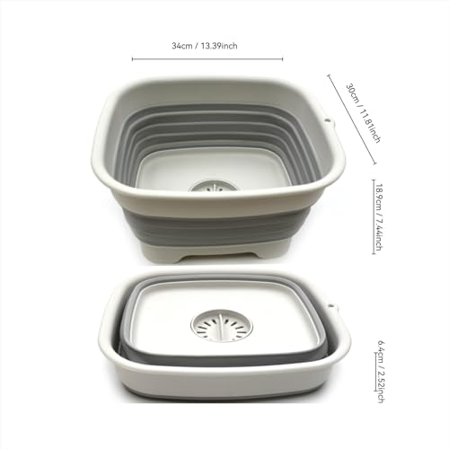 SAMMART 9.1L (2.4Gallon) Collapsible Dishpan with Draining Plug - Foldable Indoor Outdoor Washing Basin - Portable Dish Washing Tub - Space Saving Kitchen Storage Tray (1, Grey) - color: Gray