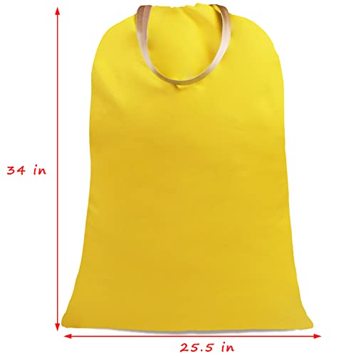 Sanlykate Large Canvas Cotton Laundry Bag with Drawstring & Handles, Heavy Duty Durable Dirty Clothes Organizer, Tear Resistant Hamper Liner Storage Bag, Travel Sack, 25.5 x 34inch - Yellow - color: Yellow