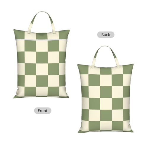 "olive green sage and beige checkerboard plaid 2-Pack Travel Laundry Bags for Dirty Clothes- Large Waterproof Laundry Tote, Wet & Dry Use, Reusable Foldable Carry Handles for Vacation, Gym & Dorm" - color: Olive Green Sage And Beige Checkerboard Plaid