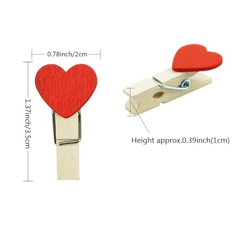 Red Heart Clothespins Mini Wooden Clothespins with Jute Twine Small Decorative Wood Peg Pin Craft Clips for Pictures Photo Memo Card