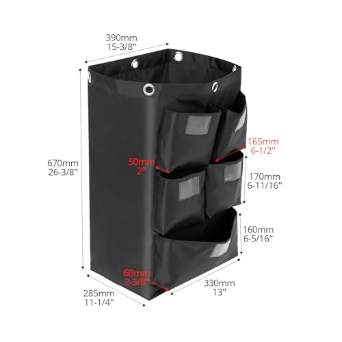 QWORK Cart Bag with 5 Pockets, Replacement Janitorial Cart Bag 25 Gallon Capacity, Organizer Bag for Housekeeping Cleaning Carts