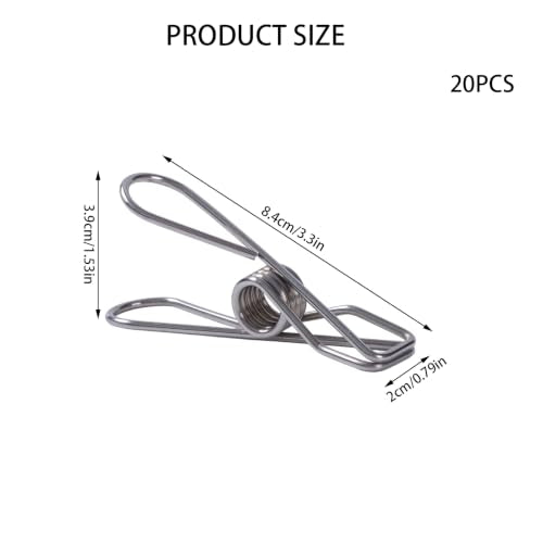 20 Pcs 3.3 Inch Large Heavy Duty Stainless Steel Clothes Pins