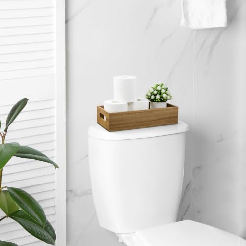 ALELION 14 Inch Acacia Wood Bathroom Storage Basket with Handles, Toilet Paper Basket for Back of Toilet Tank Top, Wooden Organizer Tray for Bathroom Countertop, Vanity, Kitchen, Pantry, Laundry Room - color: Acacia, size: 14 Inch