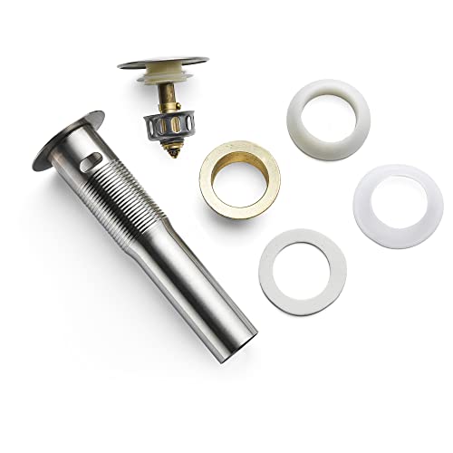 Rockgoya Bathroom Sink Drain,Drain Stopper Bathroom Sink with Overflow,Pop Up Drain Assembly with Detachable Strainer Basket,Built-in Anti-Clogging Strainer,Stainless Steel Brushed Nickel - color: Brushed Nickel, style: With Overflow