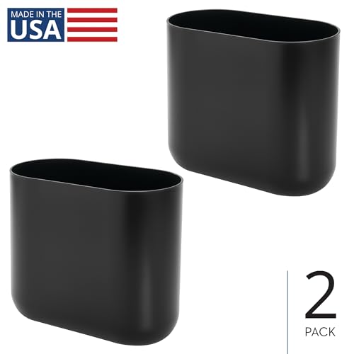 iDesign Small Slim Plastic Bathroom Trash Can, 2-Pack, Black - color: Black, style: Pack of 2