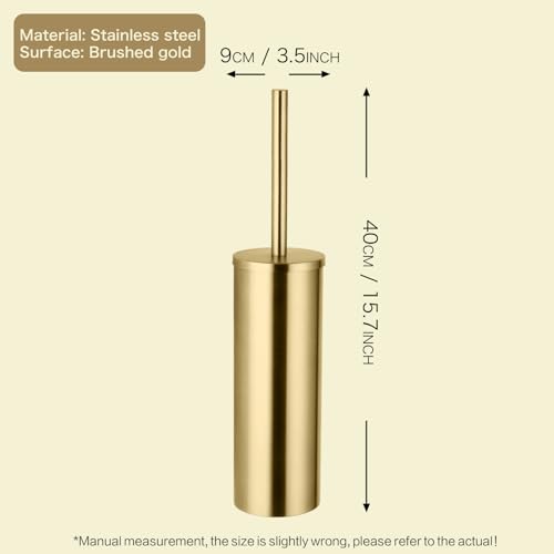 Brushed Gold Stainless Steel Floor-Standing Toilet Brush and Holder - color: Brushed Gold