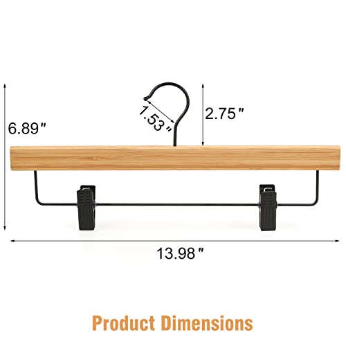 TOPIA HANGER Pants Hangers 10 Pack, Bamboo Clothes Hangers with Black Clips and Rotatable Hook, Durable Natural Wooden Hangers for Skirts, Pants, Jeans, Shorts - CTS04 - color: Bamboo Wood, size: 10 Pack