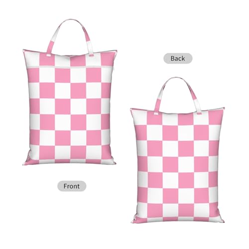 "pink and white checkerboard plaid 2-Pack Travel Laundry Bags for Dirty Clothes- Large Waterproof Laundry Tote, Wet & Dry Use, Reusable Foldable Carry Handles for Vacation, Gym & Dorm" - color: Pink And White Checkerboard Plaid