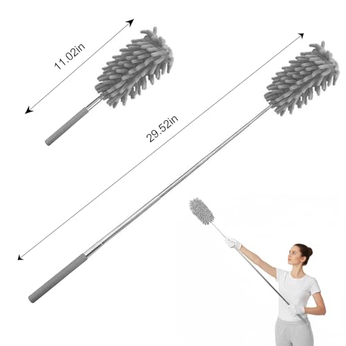 Extendable Feather Duster Telescopic Dust Remover for Home Office Car Furniture High Ceiling Cleaning Multi Purpose Tool(Grey,Long Head) - color: Gray, size: 11.0 in