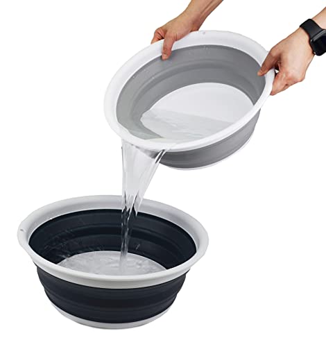 SAMMART 7.5L (1.98 Gallon) Collapsible Tub - Foldable Dish Tub - Portable Washing Basin - Space Saving Plastic Washtub (White/Grey (Set of 2)) - color: White/Grey (Set of 2)