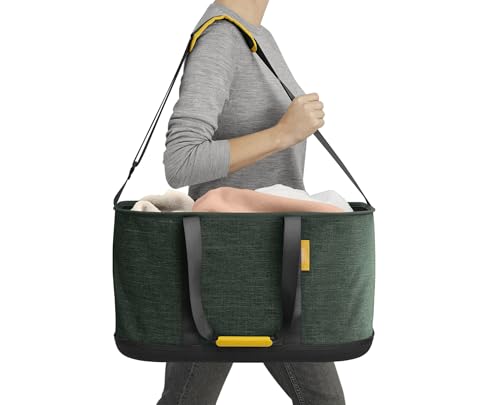 Joseph Joseph Hold-All Collapsible 45L/11.89 Gallon Outdoor Washing Laundry Basket with Shoulder Strap, Durable Fabric, Waterproof Base (Dark Green) - color: Green, size: 45L