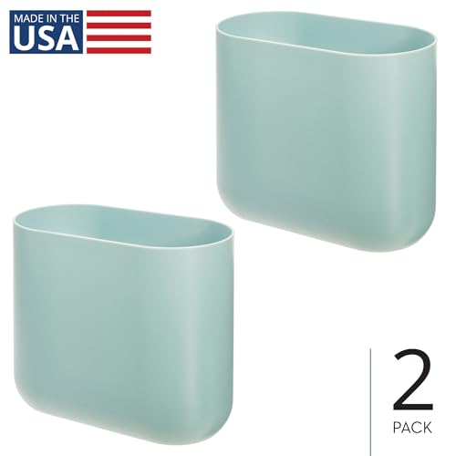iDesign Small Slim Plastic Bathroom Trash Can, 2-Pack, Blue - color: Soft Aqua, style: Pack of 2