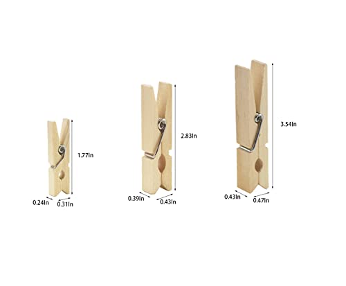 150 Pack Wooden Clothes Pins, 3 Sizes Wooden Clothes Pins, Heavy Duty Clips for Photos, Pictures, Clothing Hanging