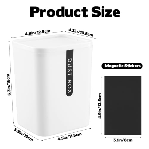 Rainmae Magnetic Lint Bin with Lid for Laundry Room Wall Mount Dryer Lint Holder Box Compact Laundry Room Storage Organizer Small White Modern Dust Trash Can for Indoor Storage Decoration