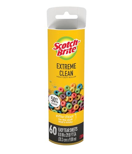 Scotch-Brite Extreme Clean Large Surface Lint Roller Refills, 8 in x 29.8 ft, 50% Stickier, 60 Easy Tear Sheets Each, 2 Pack (120 Sheets Total) - size: 2 Refills