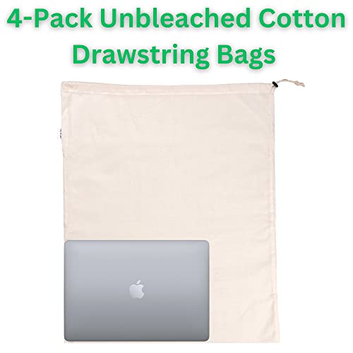 4-Pack Drawstring Dust Covers Large 100% Cotton 26" x 20"