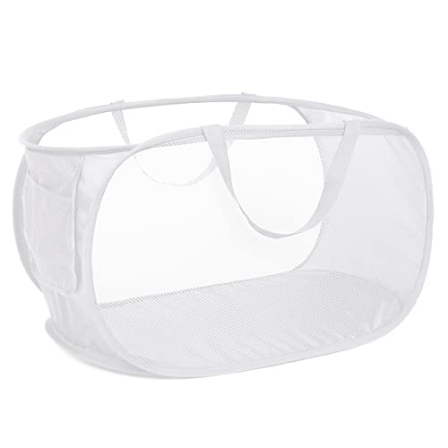 4 Pack Collapsible Laundry Baskets, Foldable Laundry Basket with Pocket, Durable Pop Up Hampers, Reinforced Handles Dirty Clothes Hamper for Laundry, Bedroom, Bathroom, Dorm, Travel or Camping White - color: 4 x White