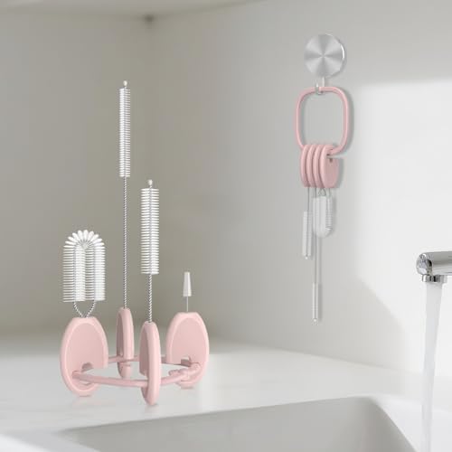 YOTIME 4in1 Standing Straw Cleaner Brush with Holder for Straws, Pink - style: Kids' Size | Pink