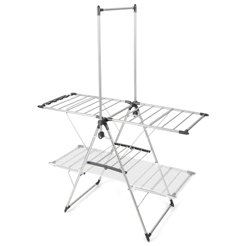 GIANTEX Foldable Clothes Drying Rack with 6-Level Adjustable Height