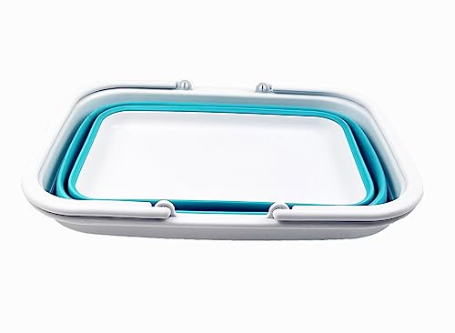 SAMMART 9.2L (2.37Gallon) Collapsible Tub with Handle - Portable Outdoor Picnic Basket/Crater - Foldable Shopping Bag - Space SavingItIIII Storage Container (1, Bright Blue) - color: Bright Blue
