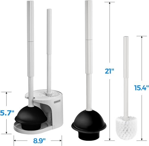 FORASTO 2Pack 2 in 1 Toilet Plunger and Brush Set,Extended Handle Plunger,Toilet Bowl Brush Plunger Set,Bathroom Cleaning Tools,Cleaning Brush,Toilet Brush Plunger Combo,Cream Grey(21inch) - color: Cream Grey, size: 2Pack