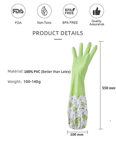 Reusable Waterproof Household Gloves for Kitchen Dishwashing Gardening Bathroom and Laundry | Long Sleeve Latex-Free PVC Gloves for Men and Women | 2 Pairs (Green & Pink, Medium)