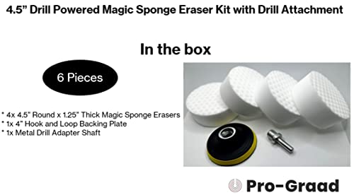 4.5” Drill Powered Magic Sponge Eraser 6 Pieces Kit with Drill Attachment - size: Round 4.5" x 1.25" Kit