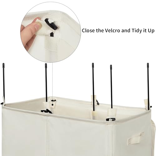 WOWLIVE 180L Double Laundry Hamper 2 Section with Lid and Removable Bags - color: Beige, size: 180L (24.8 x 16.2x 27.6 Inches)