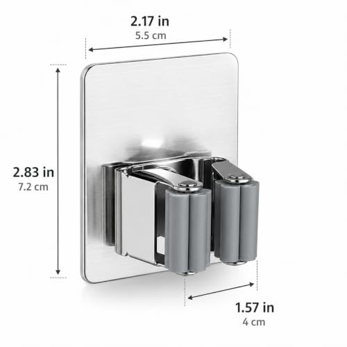 3-Pcs Silver Wall Mounted Storage Racks: No-Drill Broom and Mop Holder for 1.5-2.8cm Diameter Poles, Heavy Duty Stainless Steel Garden Tool Organizer