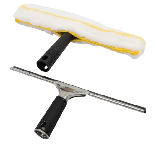14 Inch Glass Squeegee & Microfiber Rotatable Window Scrubber, 2Pcs