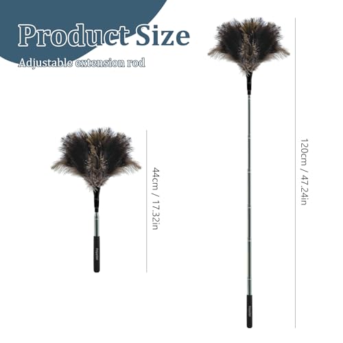 Extendable Feather Duster - 47 inches Soft Long Handle Reusable Feather Duster for Cleaning Ceiling Fan,Hanging lamp, High Ceiling, Blinds, Furniture,Ostrich Feather Duster