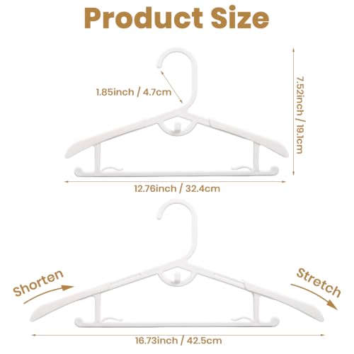 40 Pack Plastic Hangers 13-17 Inch Adjustable Clothes Hanger White - size: Normal