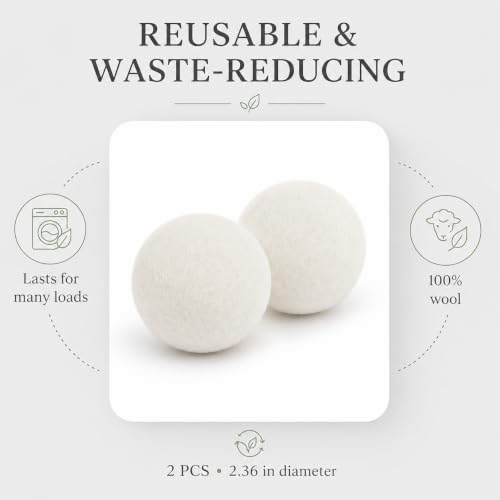 2.36'' Wool Dryer Balls, 2 Pack Reusable Laundry Balls for Clothes Towels Sheets Dryer Use