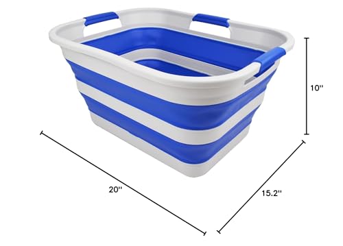 SAMMART 30L(8 gallon) Collapsible Plastic Laundry Basket - Foldable Pop Up Storage Container/Organizer - Space Saving Hamper/Basket - Water Capacity 24L(6.3 gallon) (1, Grey/Purplish Blue) - color: Grey/Purplish Blue