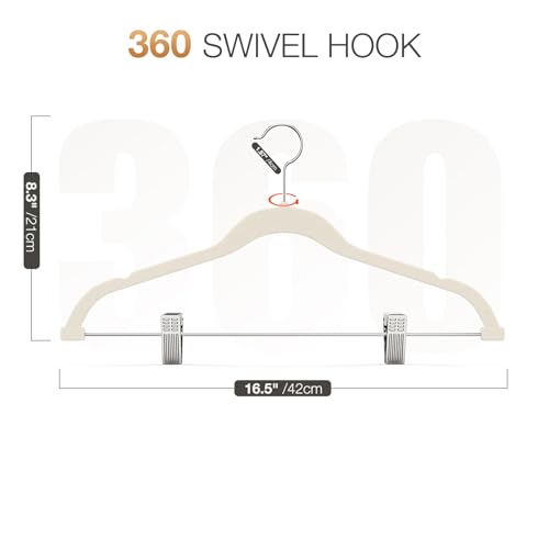 Korpai 24-Pack Beige Velvet Hangers with Clips Adjustable,Adult Hangers,Outfit Hangers,Heavy-Duty,Non-Slip,Space Saving, Felt Hanger for Pants, Skirts, Suits,Coats, Dresses ect. - color: Beige
