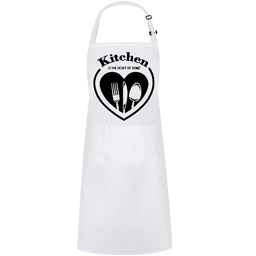 Hyzrz Funny Adjustable Aprons Baker Costume with Pocket Cook Grill BBQ Chef Apron Gifts for Fathers Mothers Day Birthday (Kitchen Is The Heart of Home, White) - color: White, style: Kitchen is the Heart of Home