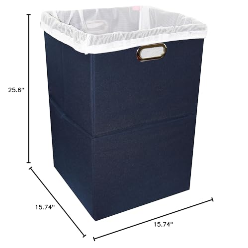 Freegrace Extra Large Laundry Hamper, Foldable Basket with Laundry Bag - color: Navy Blue