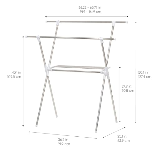 IRIS USA Foldable Drying Rack with Extendable Rods for Large Laundry Loads, Clothes Drying Rack, Freestanding Foldable Laundry Rack, Anti-Skid Feet, Portable and Storable, Silver - style: Drying Rack